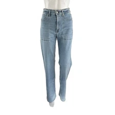 Veronica Beard Women's Crosbie Patch Pockets Slim Wide Leg Jean Blue Size 28