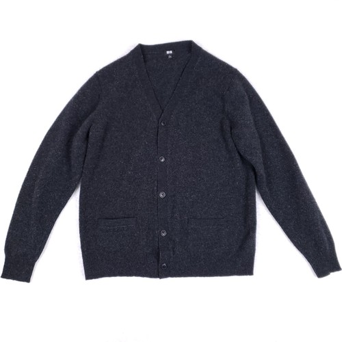Uniqlo Wool Cardigan Sweater Classic Fit L Gray Minimalist Button Front Cozy