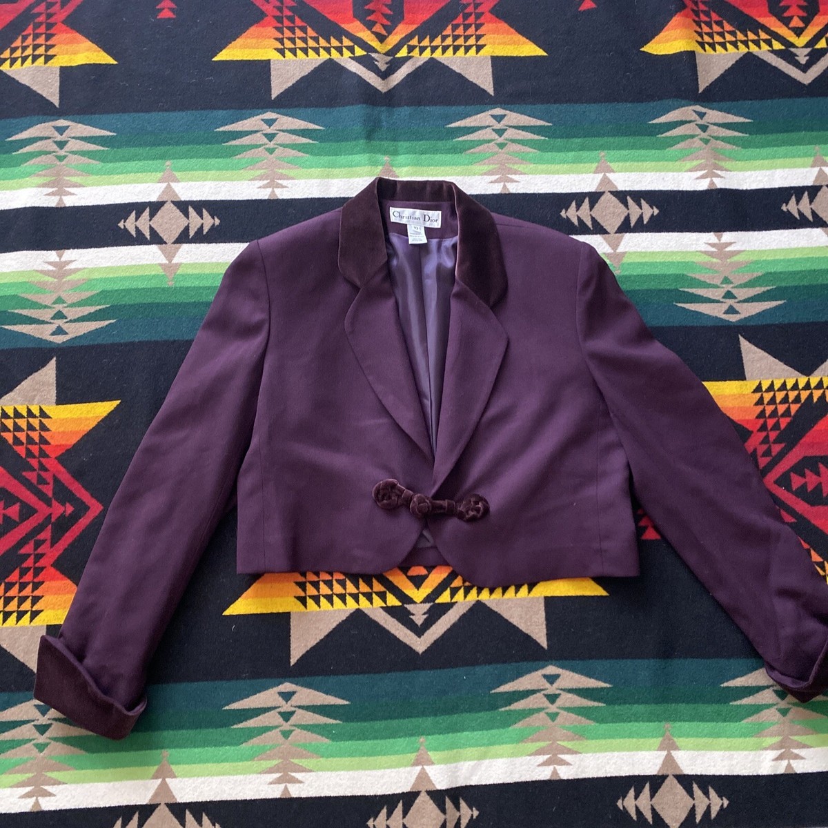 Christian Dior ジャケット ヴィンテージ パープル Vtg Christian Dior Women Plum Purple Velvet Collar/Cuffs