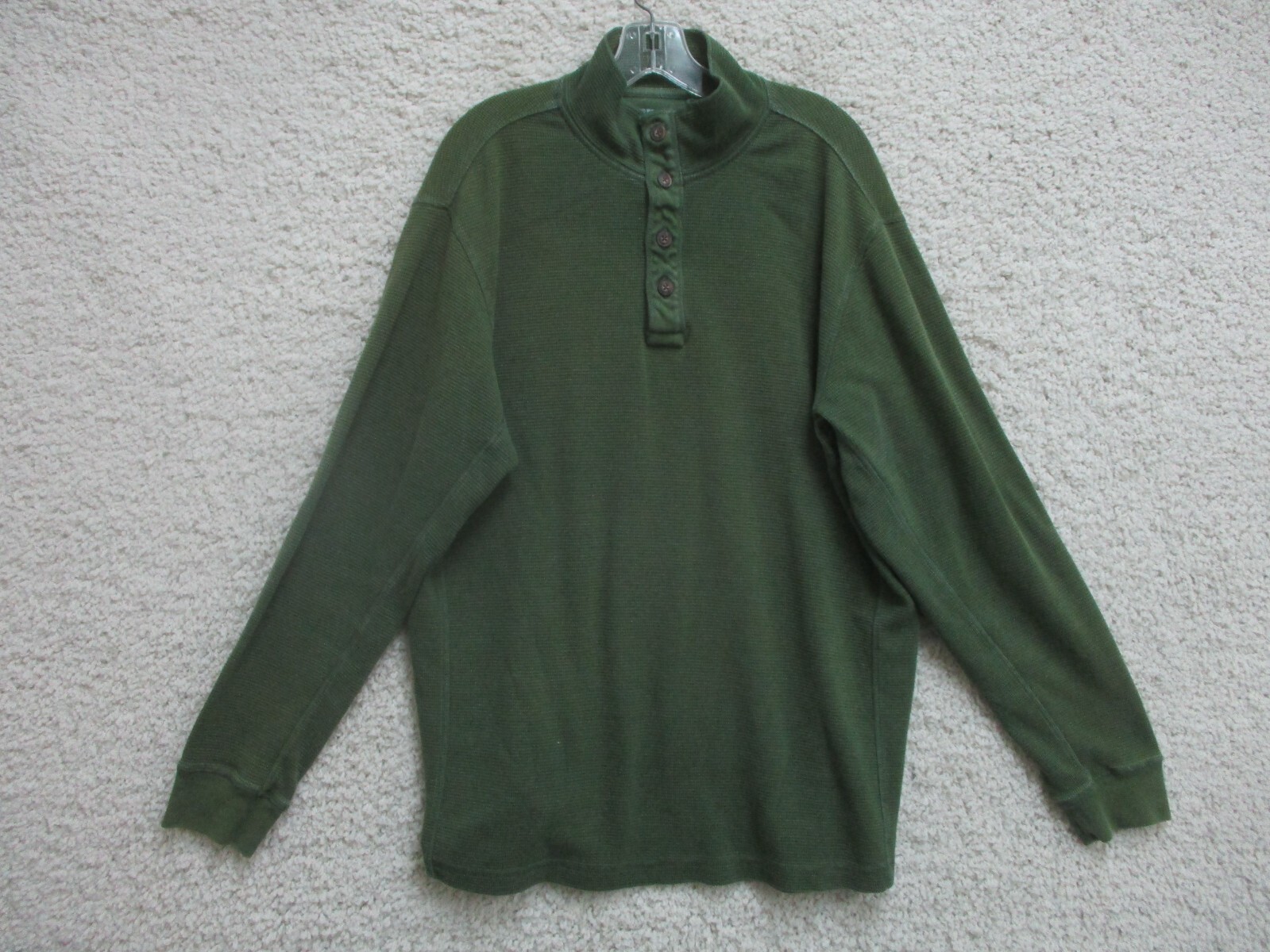 Duluth Trading Sweater Large Adult Green Pullover Henley Neck Heavyweight Mens L