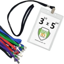100 Pack - 3 1/2 X 5 1/4 Clear Vertical Credential Badge Holders with Lanyards