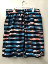 Nike Swim Trunks Repel Shorts Mens L Mesh Lined Drawstring Blue Stripe Tie Dye