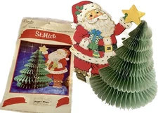 Vtg 12” Christmas Die Cut Honeycomb Tree Santa Paper Magic Centerpiece