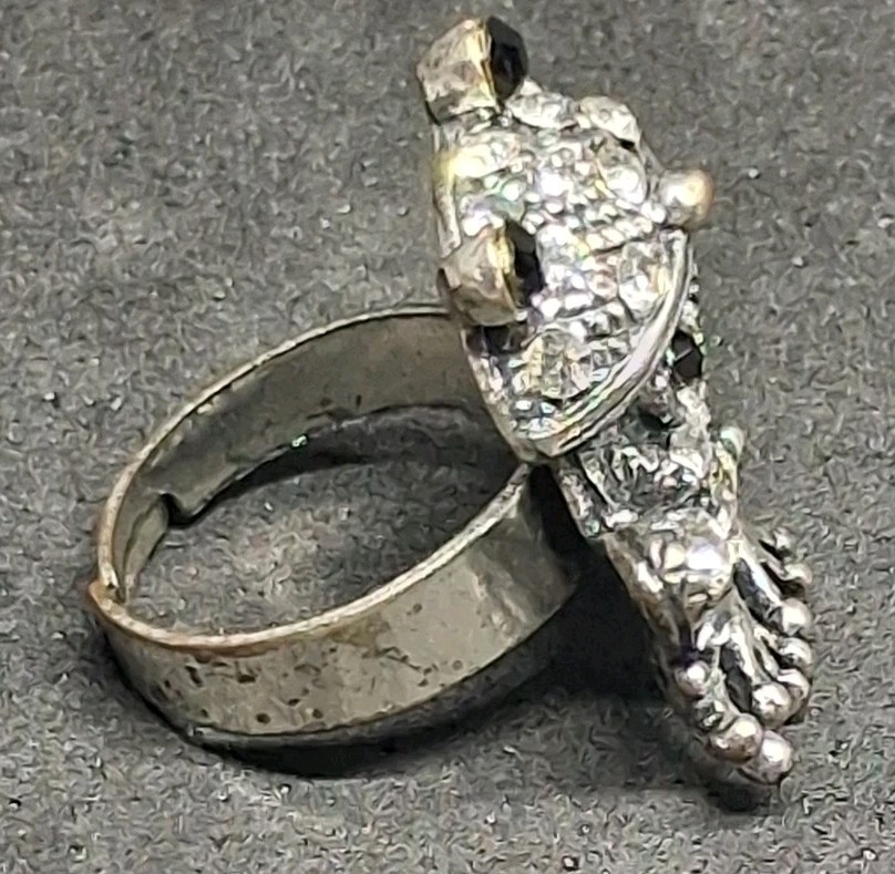 Silver Tone Rhinestone Frog Adjustable Statement … - image 6