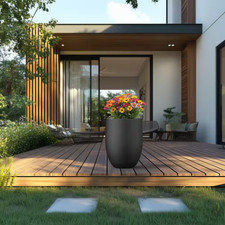 17 In. Large Charcoal Black(Enhanced Core) Concrete round Planter / Pot with Dra