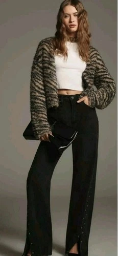 Pilcro Anthropologie Fuzzy Animal Print Cardigan SweaterSize 3X