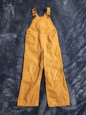 VTG Carhartt Double Knee Canvas Bib Overalls Baby Size 4T Brown Western Cowboy