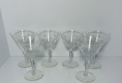 VTG Libbey Windswept Champagne Clear Cut Glass Barware Mid Centry Modern