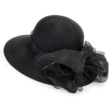 Kentucky Organza Sun Hat Summer Derby Hat Women Bowler Medium Black-bowknot