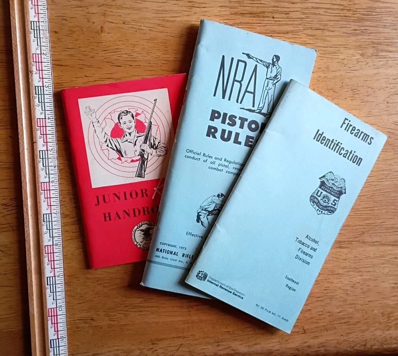 3 Vintage Gun Pamphlets: Junior Rifle Handbook, Firearms Id, NRA Pistol Rules
