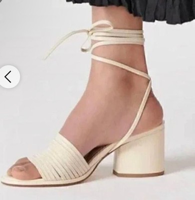 NWT Aeyde Patent Leather Slingback Ankle Wrap Sandals in 8.5 Cream