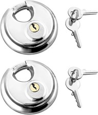 Disc Locks, 2 Pack Heavy Duty Steel Keyed Padlock Disc Storage Locks for Storage