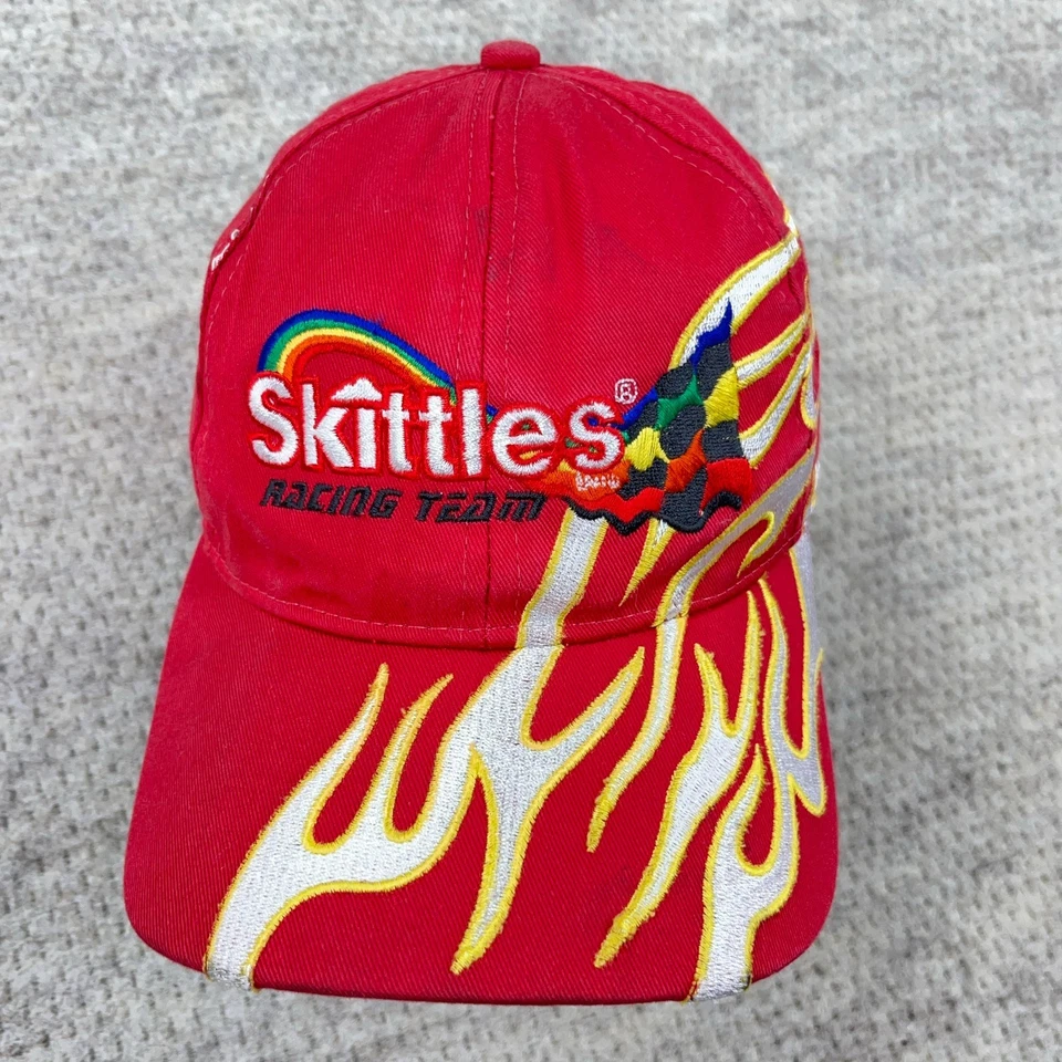 Gorra Nascar de colección con correa trasera Skittles Racing Y2K llamas de fuego roja logotipo grande Foto 2 de 4