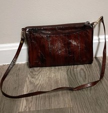 Vintage Genuine Eel Skin Shoulder Bag Mahogany Brown Red EUC 10" 6.5"