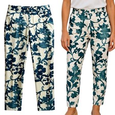 Moschino Cheap and Chic Slacks 4 USA Ivory Blue Skinny Tapered Crepe Floral Vine