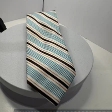 Altea Milano Men's Striped Silk Necktie Teal Brown Beige Woven – One Size