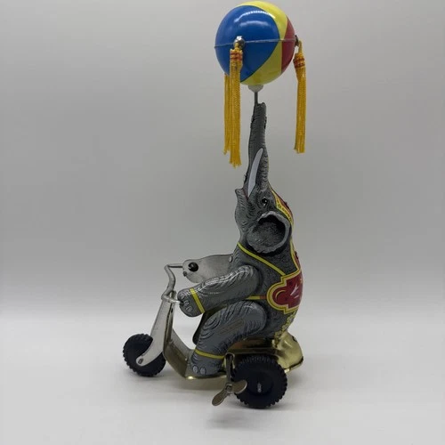 Schylling Elephant on Bike Tin Vintage Wind Up Toy Working Collector Series