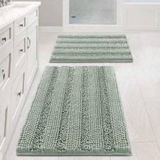 H.VERSAILTEX Sage Bathroom Rugs, Bath Mat Set of 2 Extra Thick Chenille Striped