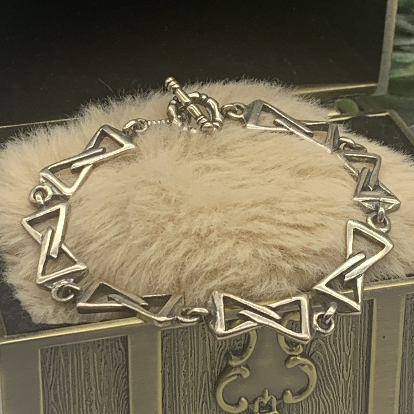 Vintage Silver Bracelet Interlocking Triangle Pat… - image 4