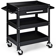 Three Tray Rolling Tool Cart Mechanic Cabinet Storage Organizer w/Drawer Black