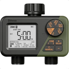 Diivoo Sprinkler Timer 2 Zone, Programmable Water Hose Timer 2 Outlet for Gar...
