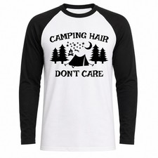 Camping Hair Baseball T-Shirt Funny Outdoor Theme Vintage Gift For Her