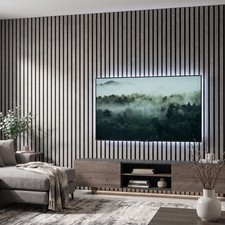 Concrete Grey Slatted Acoustic Wall Panel 2400x600mm | MDF | PET Felt