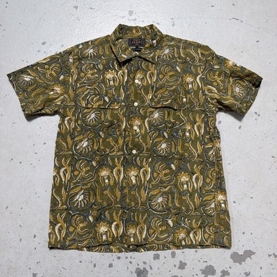 Beams Plus Loop Collar Floral Abstract Pattern Print Button Shirt Made Japan S
