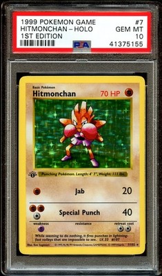 PSA 10 GEM MINT Hitmonchan 7/102 HOLO RARE Base Set 1ST EDITION