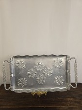 VTG Hammered Aluminum Floral Serving Tray With Handles Events Weddings Parties 