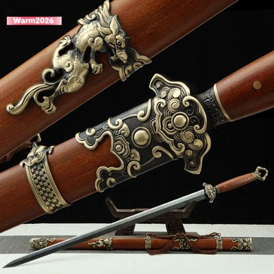 Chinese Sword Double-edged Han Jian Copper Fittings Folded Damascus Steel Y1907