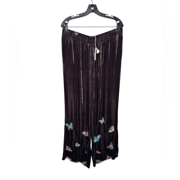 Nuevo con etiquetas Pantalón Johnny Was Marrón Terciopelo Luciana Pierna Ancha Mariposa $365 Grande Foto 3 de 4
