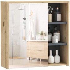 HOMCOM Mobiletto Bagno Specchio da Parete Portaoggetti con Ripiani Naturale