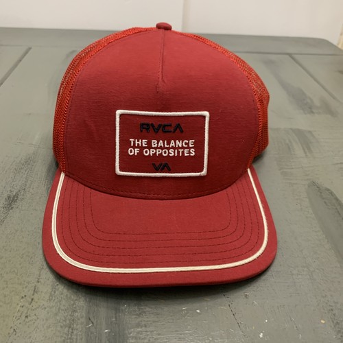 RVCA Men's Hat Trucker Red Adjustable Cap Mesh Logo Patch OSFA Mid Fit