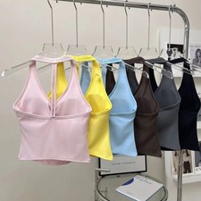 V Neck Sports Bra Halter Back Breathable Yoga Gym Running Workout Women's Bras