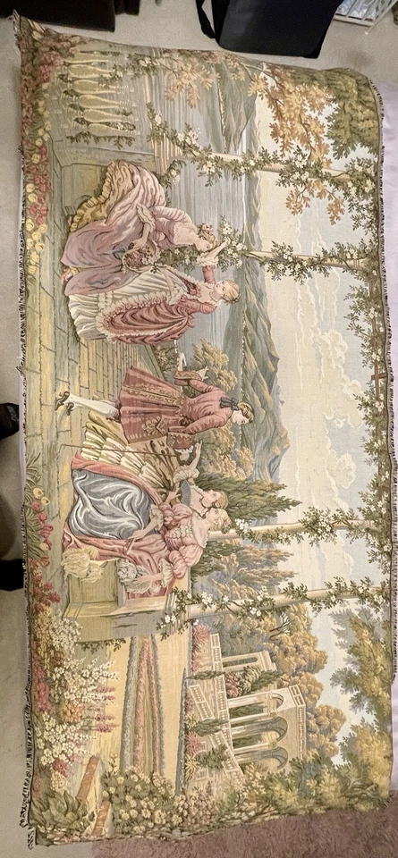 Quadro octógono arte tecida vitoriana francesa + tapeçaria de parede RARO - Imagem 2 de 3