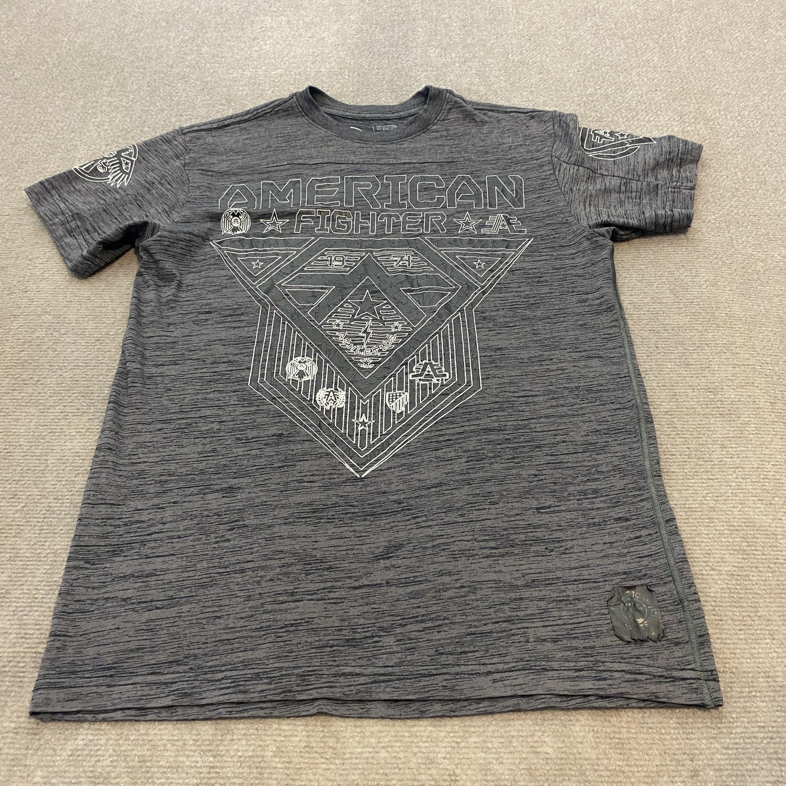 American Fighter Shirt Mens Small Gray Athletic Graphic Tee Buckle Performance