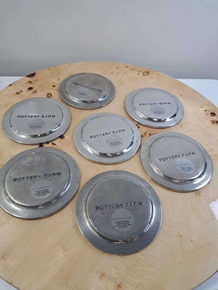 Set of 7 Pottery Barn Silver Charger Plates With Elegant Textured Rim - Image 3 of 4