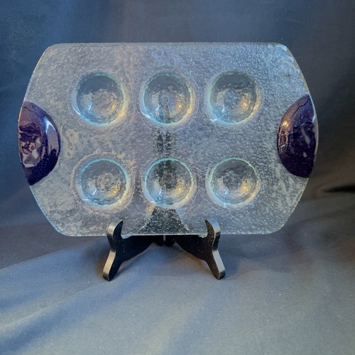 Dansk Textured Glass Escargot Tray Purple Blue Handles Appetizer Serveware (z87)