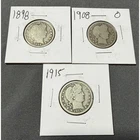 Lot of 3 Barber Quarters 1898 1908-O 1915 Silver US Type Coins New Orleans Mint
