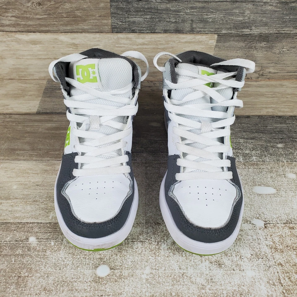 DC Cure Hi Top Niños Zapatos Talla 4 Gris Verde Lima Cuero Con Cordones Medio Top Tenis Foto 2 de 4