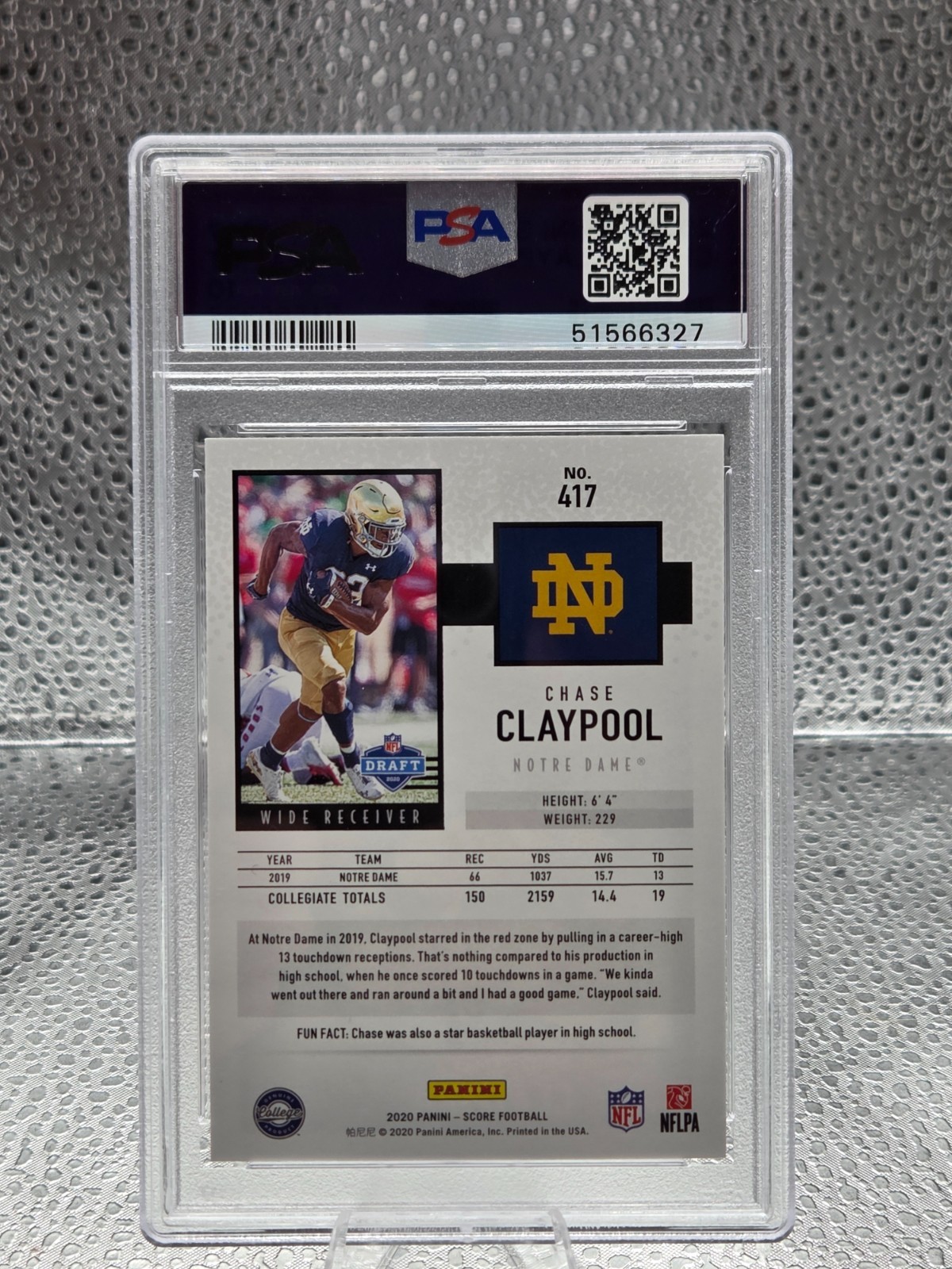 2020 Score CHASE CLAYPOOL Rookie RC Football Card PSA 10 GEM MINT view 2