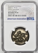 2025 S $1 American Innovation - TX Texas NASA Spacewalk NGC prueba inversa PF69