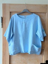 ZEP-ZEP♥ kastige Leinen Tunika Lagenlook Bluse 46 48 50 oversized Taschen Blüten