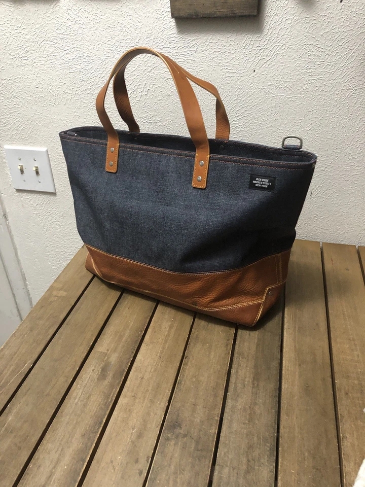 Bolso Mensajero Jack Spade Warren Street Hombre Cuero Denim Azul Tostado Foto 2 de 4