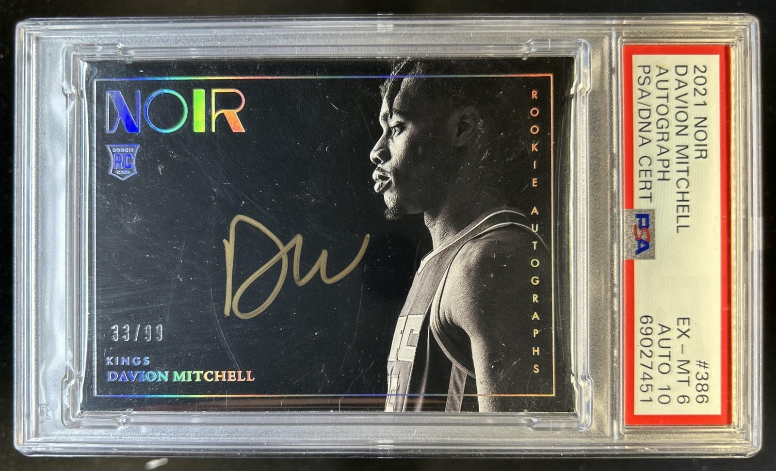 2021-22 Panini Noir Davion Mitchell Rookie RC Auto Autograph #/99 Kings PSA 6 10 view 1