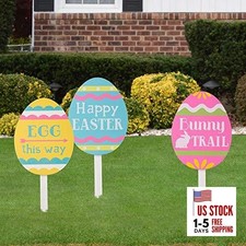 Easter Yard Signs Decorations Outdoor 15" H 3 Pack Happy Easter Egg Sign