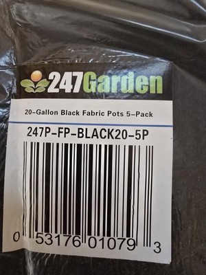 247Garden 20 Gallon Black Fabric Grow Bags Pots 5-Pack New Sealed