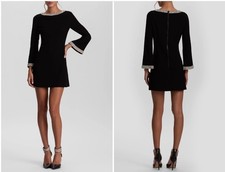 Alice + Olivia Black Crystal Embellished Bell Sleeve Satin Minidress Size 10