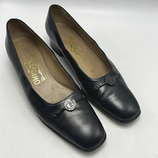 Vintage Salvatore Ferragamo Heels Womens 6.5 AAA Shoes Block Black Horsebit Read